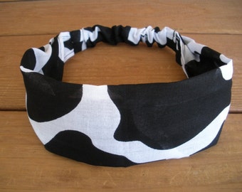 Womens Headband Fabric Headband Summer Accessories Women Headscarf Yoga Headband Headwrap Black and White Cow print