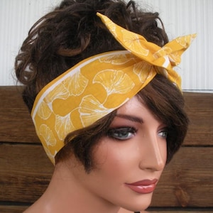 WIRED HEADBAND Dolly Bow Headband Summer Fashion Accessories Women Headscarf Gold with Gingko leaf print