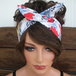 WIRED HEADBAND Dolly Bow Headband Summer Fashion Accessories Women Headscarf Light grey with Red Tulip White and Butterflies
