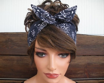 WIRED Headband Dolly Bow Headband Summer FashionHair Accessories Women Headscarf Hairscarf Navy Blue Bandana - Choose color