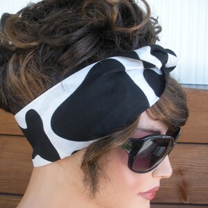 Dolly Bow Headband TIE UP HEADBAND Summer Fashion Accessories Women Headscarf Bandanan in Black White Cow print