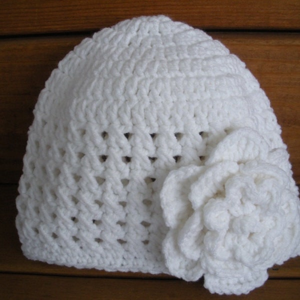 Womens Hat Crochet Hat Women Winter Fashion Accessories Women Beanie Hat Cloche in White with Crochet flower - Choose color