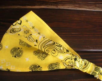 Yellow gold Paisley Bandana Headband: Summer Headscarf with elastic - Choose color