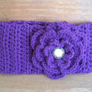 Dark Purple Crochet Headband Earwarmer Winter Fashion Accessories Women Headscarf with flower - Choose color
