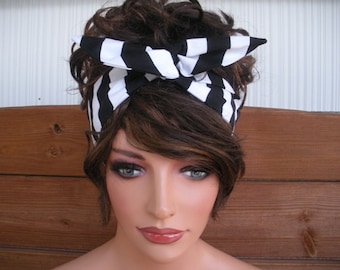 Womens Headband Dolly Bow Wired Headband Retro Summer Fashion Accessories Women Head scarf in Black and White Stripes