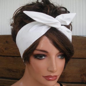 WIRED HEADBAND Dolly Bow Headband Summer Fashion Accessories Women Headscarf Cotton Solid White - Pick your color