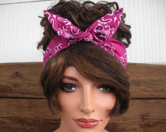 Womens Headband WIRED Dolly Bow Headband Summer Fashion Accessories Women Headscarf Bandana Magenta Paisley - Choose color