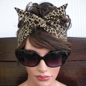 WIRED headband Dolly Bow Headband Womens fabric headband Summer Fashion Accessories Women Headscarf in Tan Cheetah print