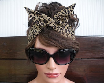 WIRED headband Dolly Bow Headband Womens fabric headband Summer Fashion Accessories Women Headscarf in Tan Cheetah print