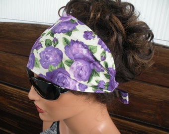 Womens Headband Fabric Headband Summer Fashion Accessories Women Headscarf Yoga Headband Off white with Purple Roses Print
