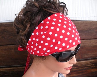 Red polka dots Headwrap: Summer Fashion Headscarf with strap - Pick your color