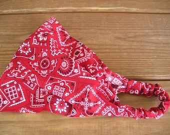 Summer Fabric Headband: Red Bandana Print Headwrap, Women Yoga Headscarf - Choose color