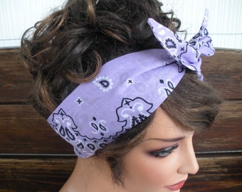 Womens Headband WIRED Headband Dolly Bow Summer Fashion Accessories Women Headscarf Bandana Lilac Paisley - Choose color