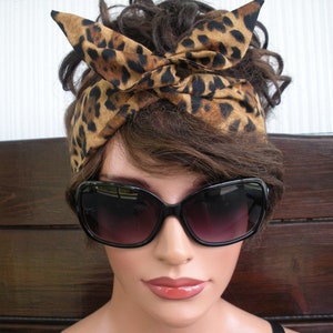 Dolly Bow Headband Wired Headband Retro Headband Summer Fashion Accessories Women Headscarf Headwrap in Beige with Leopard print