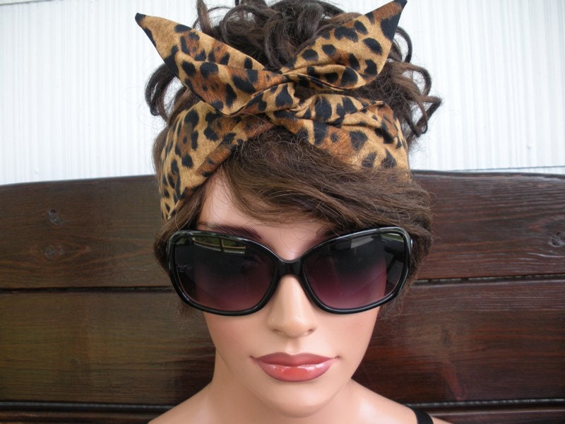 Dolly Bow Headband Wired Headband Retro Headband Summer Fashion Accessories Women Headscarf Headwrap in Beige with Leopard print