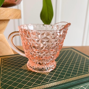 Vintage Pink Pressed Glass Creamer | Diamond Pattern Cream Pitcher