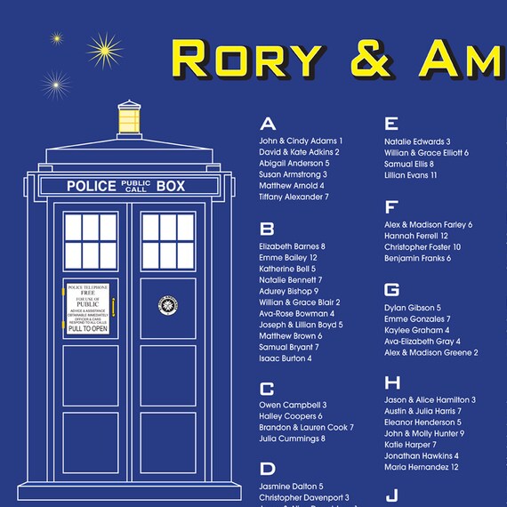 Doctor Who Tardis Printable Custom Wedding Seating Chart Etsy