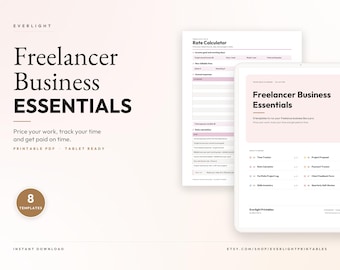 Modèle de planificateur d'activité freelance à imprimer | Calculateur de tarifs, suivi du temps, suivi des paiements, proposition de projet | Modèles PDF pour travailleurs indépendants