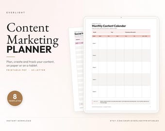 Modèle de planificateur de contenu marketing imprimable, calendrier de contenu pour les réseaux sociaux, planificateur de publications, modèle de newsletter avec hashtags, PDF pour iPad