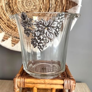 Vintage Arthur Court Grapevine Glass Pewter Ice Bucket, Wine Chiller, Cache pot