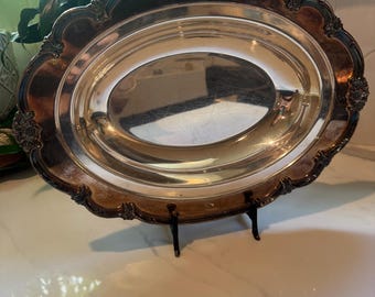Large 13 Inch Gorham Heritage Silverplate Oval Serving Tray or Platter – Bar Cart Decor