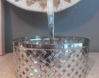 Vintage International Silver Woven Lattice Basket 9" – Mid‑Century Cottagecore Decor