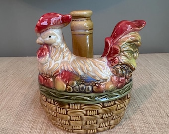 Vintage 1980s Ceramic Rooster Paper Towel Holder – Rustic Farmhouse Kitchen Decor