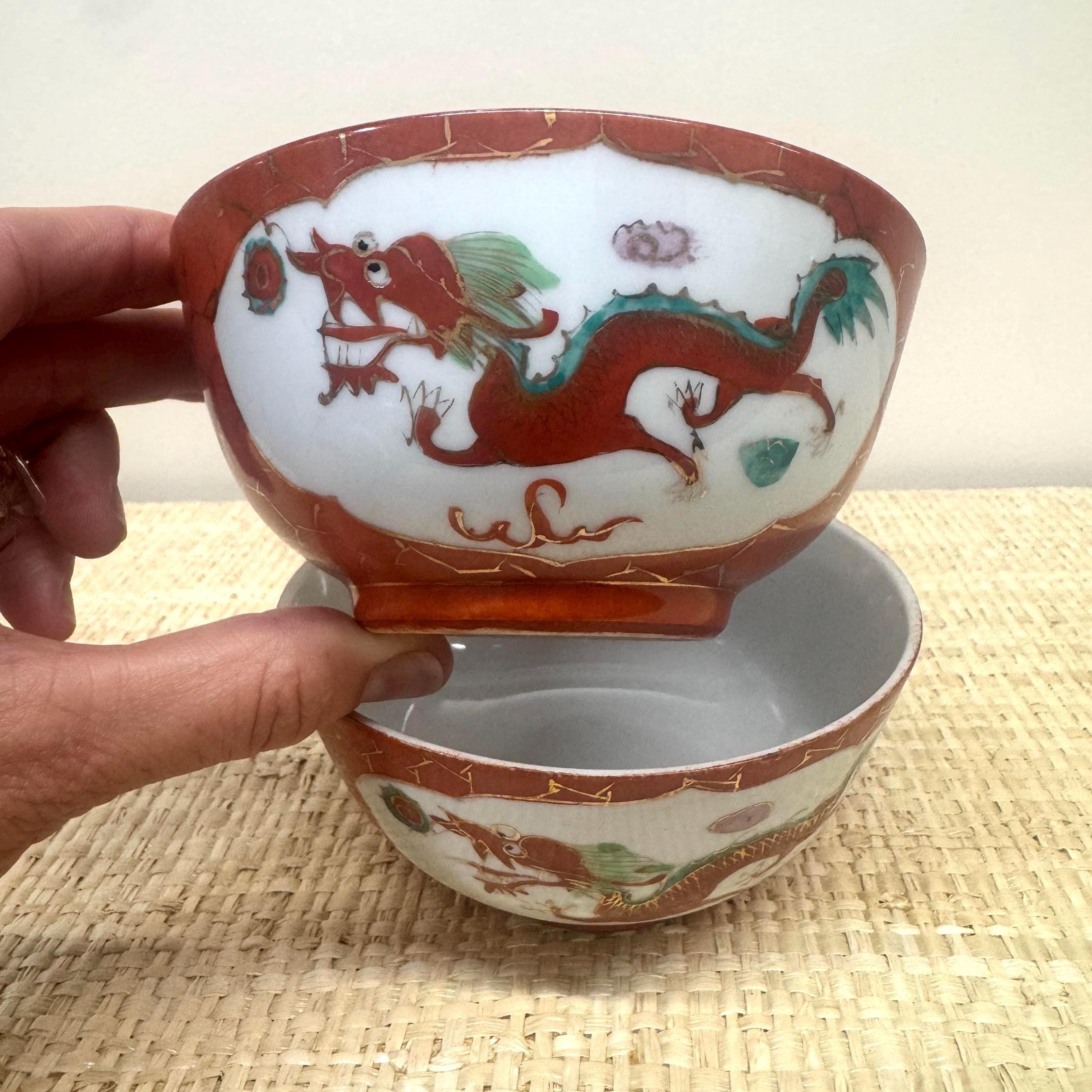 Vintage Gold Dragon Rice Bowl - Etsy