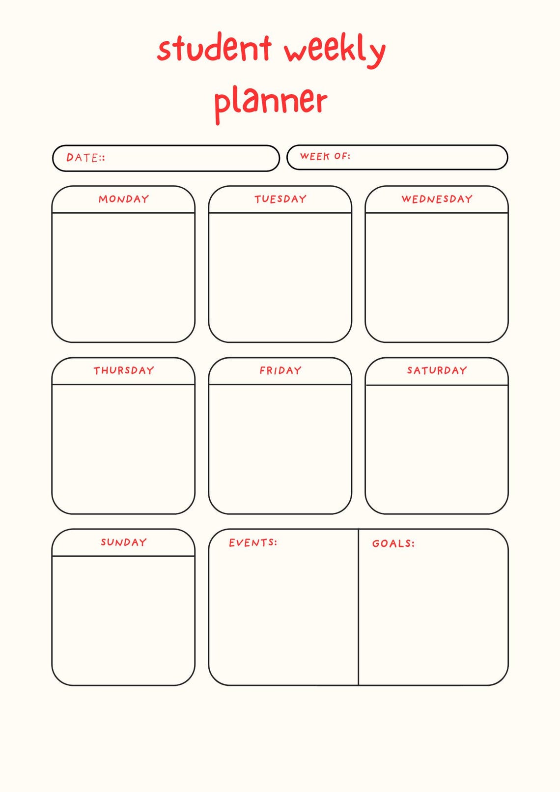 Student Weekly Planner Printable | Minimalist Study Planner | Digital