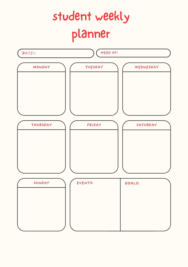Student Weekly Planner Printable | Minimalist Study Planner | Digital ...