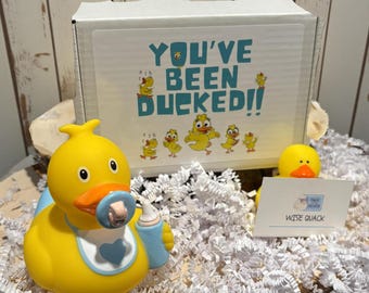 Baby Boy Rubber Duck Gift Box – New Baby Gift, Baby Shower Gift, Blue Duck, Curated Baby Gift Box, Unique Baby Boy Gift