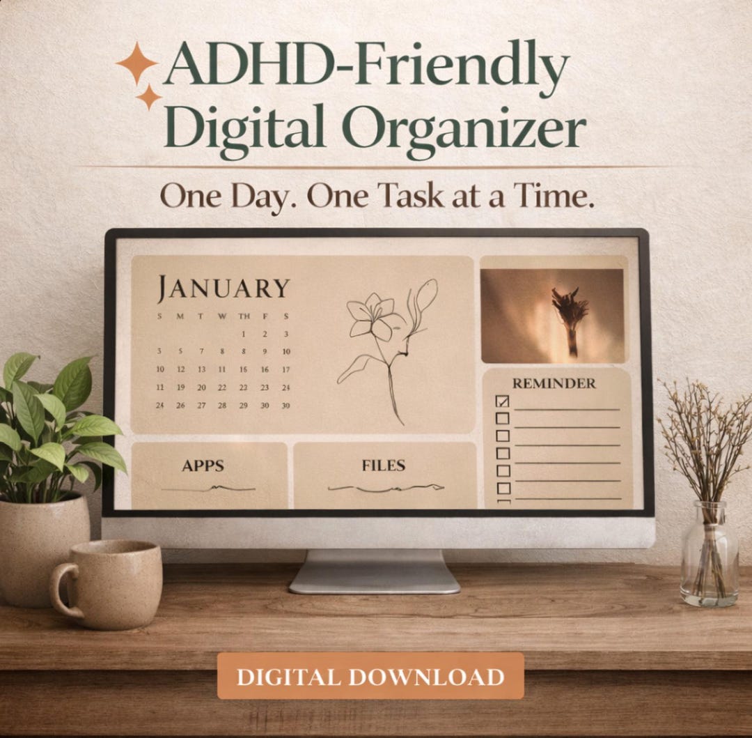 Adhd-friendly Digital Desktop Organizer- Modern Beige | Monthly Desktop ...