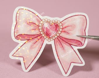 Coquette Blush Pink Bow Holographic Vinyl Sticker | Cute Ribbon Dreamcore Aesthetic | Unique Handmade Gift