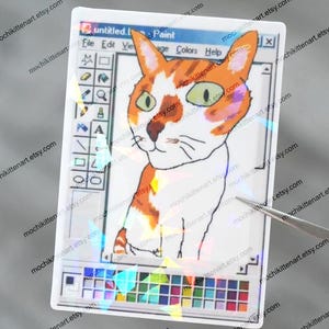 Funny Retro MS Paint Orange Tabby Cat Sticker - Retro Windows Paint Hand Drawn Ugly Pixel Cat Art - Y2K Nostalgia Heisei Retro Webcore Vibe