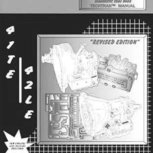 Könnte beinhalten: Ein Schwarz-Weiß-Diagramm eines Chrysler 41TE & 42LE Getriebes. Das Bild enthält den Text "CHRYSLER 41TE & 42LE DIAGNOSTIC CODE BOOK TECHTRAN MANUAL" und "REVISED EDITION".