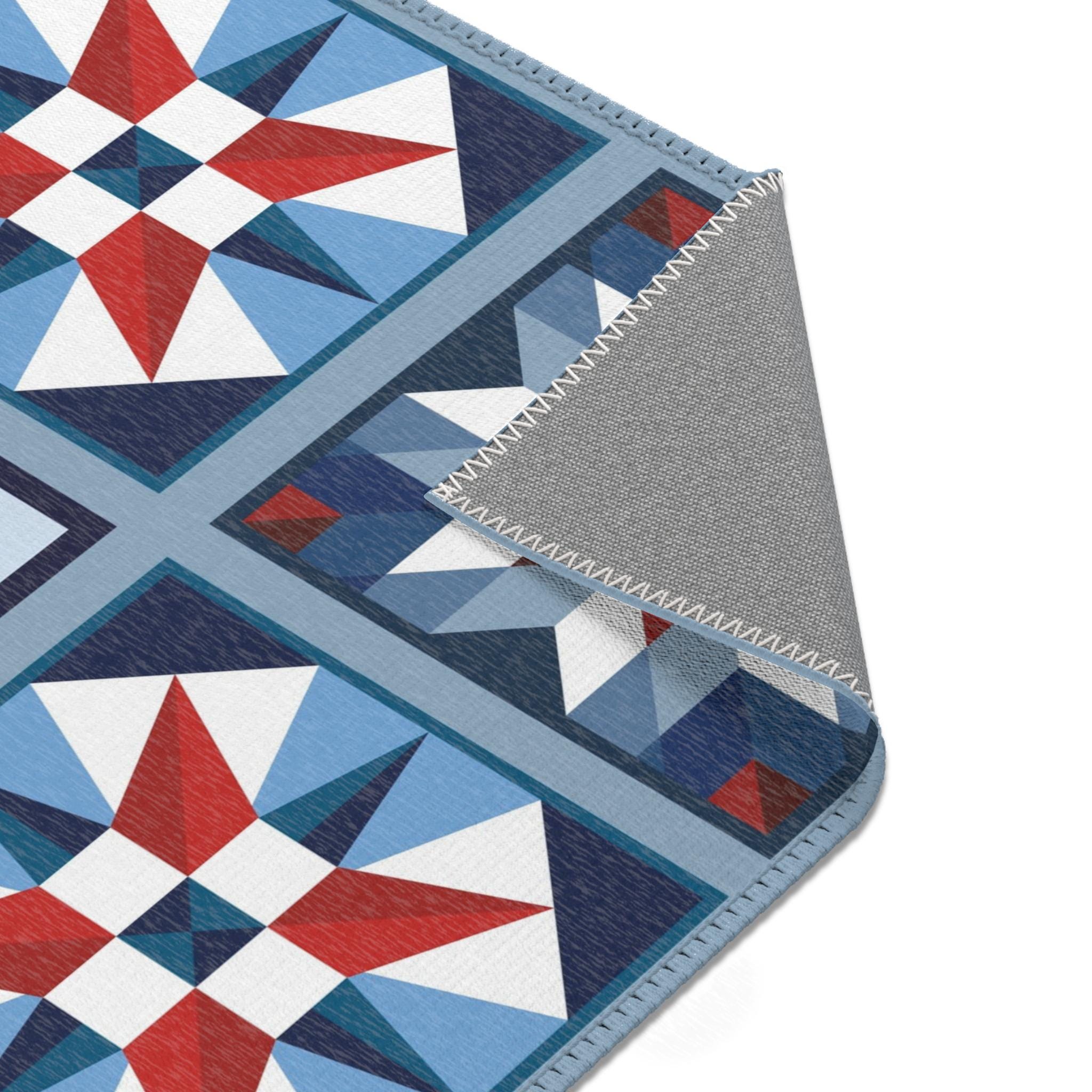 Aplinestars Rug Patriotic Star Quilt Block Area Rug | Americana Stars & Stripes Floor ...