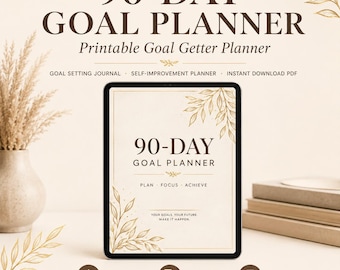90 Day Goal Planner Printable | Goal Getting Journal | Productivity and Self Improvement PDF | Habit Tracker | Instant Download