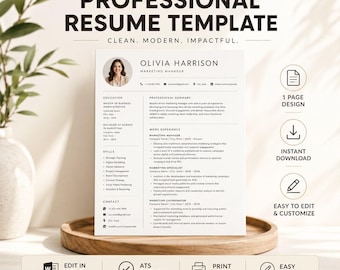 ATS Friendly Resume Template | Cover Letter Template | CV Template Word | Modern Resume Bundle | Instant Download