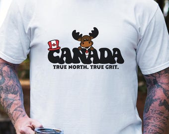 Canada T Shirt: Moose, Maple Leaf, Canadian Flag, True North True Grit Tee