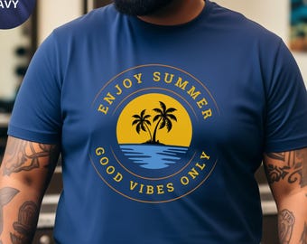 Enjoy Summer Shirt | Good Vibes Only Palm Tree Island Beach Graphic Tee