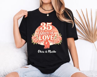 Personalized Celebrating Anniversary Shirt, Custom Anniversary 25,35,46..Years Shirt, Minimal 25th Anniversary Couple Gift, Just married Tee