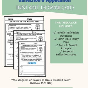 Mustard Seed Bible Study Printable | Parable of the Seed SOAP Worksheet (Digital Download)