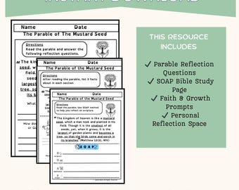 Mustard Seed Bible Study Printable | Parable of the Seed SOAP Worksheet (Digital Download)