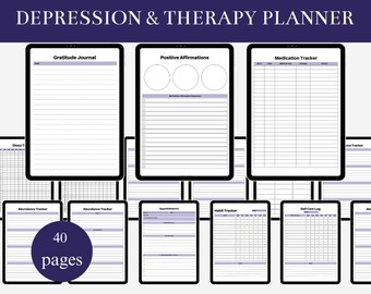 Depression and Anxiety Therapy Planner - Self-Care Journal for Mental Health - Emotion Tracker - Printable Digital Download