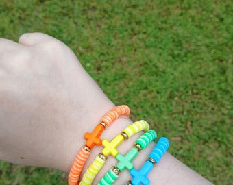 Colorful Beaded Cross Bracelets – Stretchy Boho Stackable Jewelry