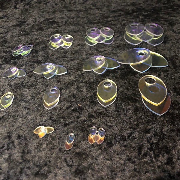 Set of 10 Iridescent scales for chainmail and scalemail five sizes of laser cut iridescent plastic scales