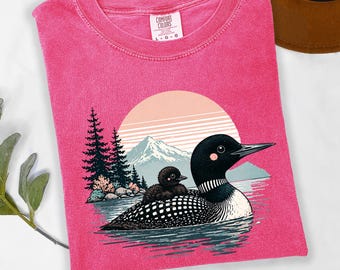 Loon Family Shirt, Lake Weekend Tee, Retro Sunset Nature Shirt, Bird Watcher Gift, North Woods Lake Life T Shirt, Wildlife Lover Gift