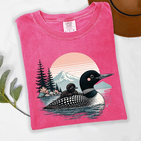 Loon Family Shirt, Lake Weekend Tee, Retro Sunset Nature Shirt, Bird Watcher Gift, North Woods Lake Life T Shirt, Wildlife Lover Gift