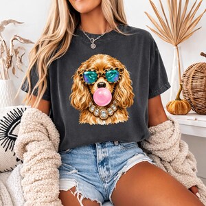 Dog Graphic Tee, Trendy Leopard Sunglasses Bubble Gum Dog Lover Gift Shirt