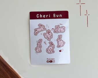 Bunny Sticker Sheet Waterproof Cheri Bun Adorable Stickers for Journals and Scrapbooks